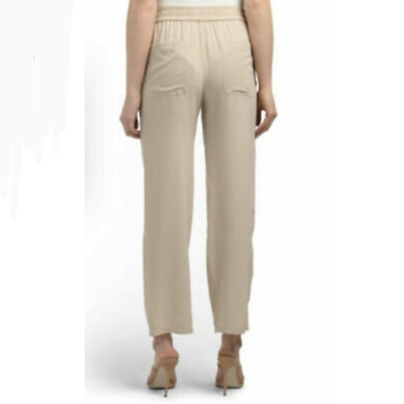 Theory Pants 100% Silk High Waist Drawstring Pull On Pockets Light Tan L NWT - Picture 6 of 13